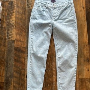 NYDJ Light Blue White Blue Printed Pants  Mid Rise Cropped EUC Size 2